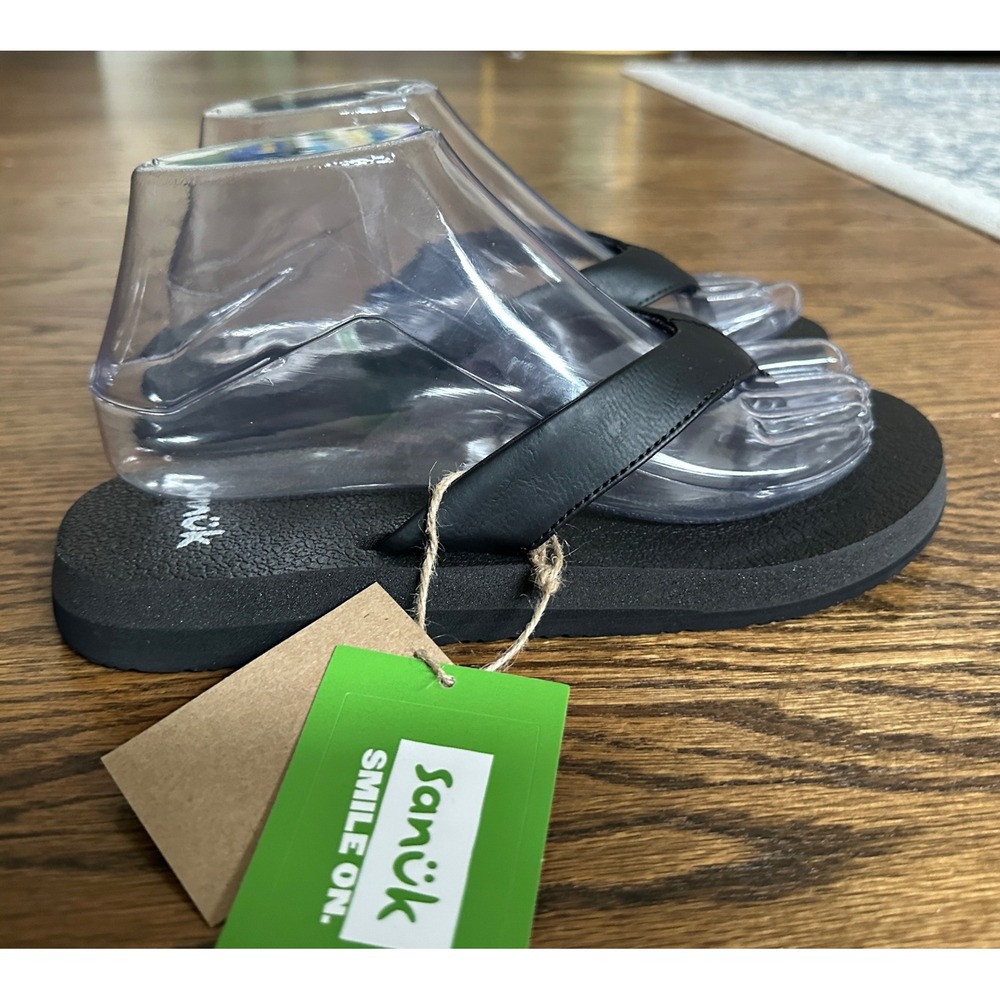 Sanuk Yoga Mat II Women 7 Black Flip Flop Sandals Beach Casual Comfort